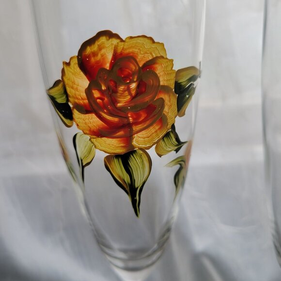 Hand-Painted Floral Champagne Flutes Set Of 2 - Picture 3 of 5